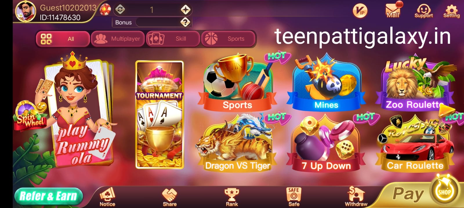 Available Game’s In Rummy Ola Apk 