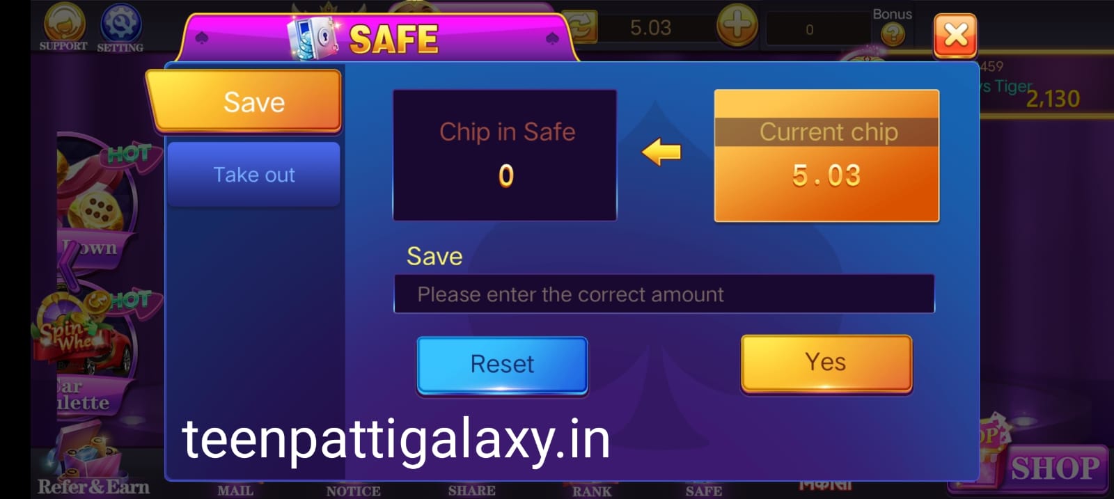 Safe Button Program In Teen Patti Club App 